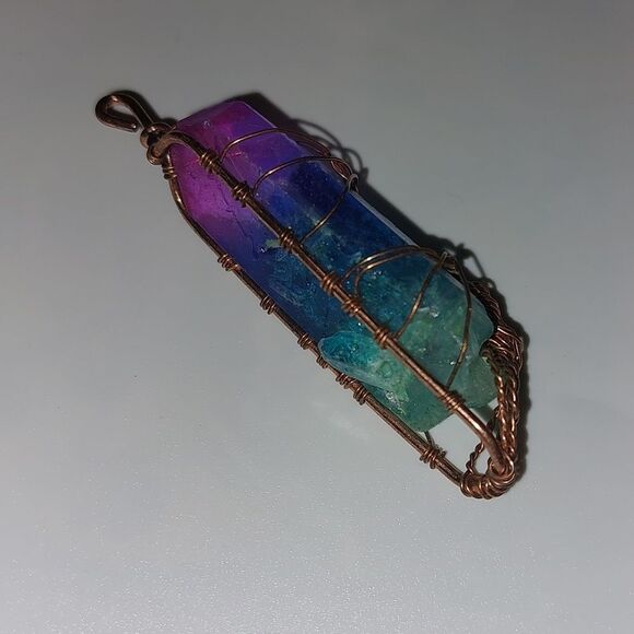 Wire Wrapped Multicolor Crystal Pendant - Picture 4 of 4